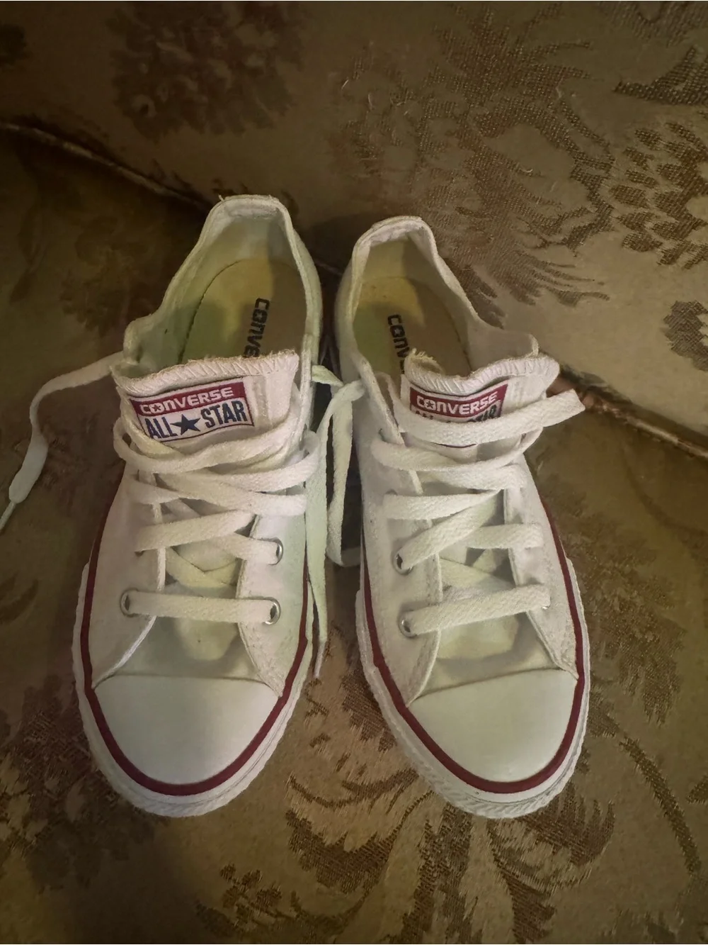 Converse White Canvas Low Top Sneakers with Red Trim
